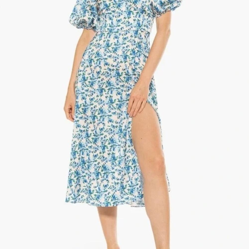 Alexia Admor Blue Floral Nola Puff Sleeve Dress
